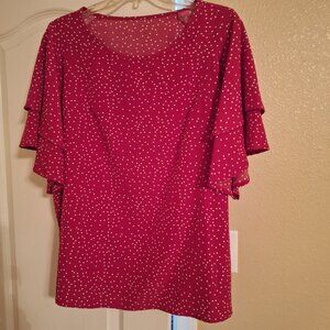 Red/White Dot Poly Pull Over Top - Plus 2XL